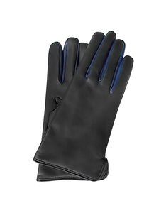 Black Leather Gloves w/Wool Lining & Blue Trim