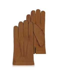 Cashmere Lined Brown Italian Calf Leather Gloves