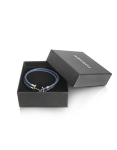 Navy Blue Leather Men's Bracelet w/Anchor
