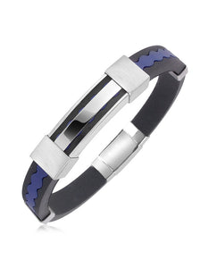Blue Rubber and Stainless Steel Bracelet