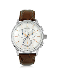 Viareggio Silver Tone Stainless Steel Case and Brown Embossed Leather Men's Chrono Watch
