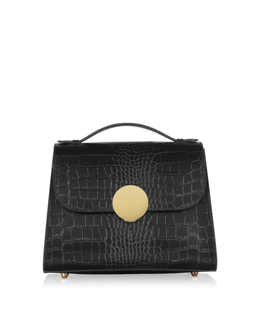 LE PARMENTIER - Bombo Croco Embossed Leather Top-Handle Satchel Bag w/Strap
