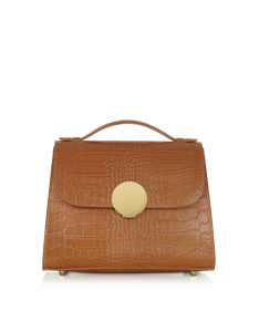 LE PARMENTIER - Bombo Croco Embossed Leather Top-Handle Satchel Bag w/Strap