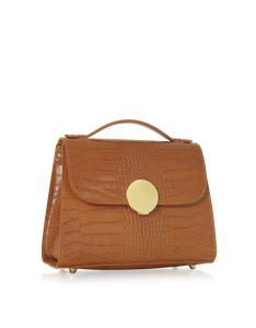 LE PARMENTIER - Bombo Croco Embossed Leather Top-Handle Satchel Bag w/Strap