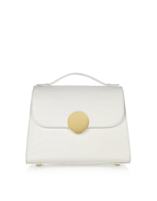 LE PARMENTIER - Bombo Croco Embossed Leather Top-Handle Satchel Bag w/Strap
