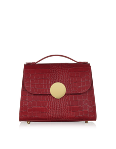 LE PARMENTIER - Bombo Croco Embossed Leather Top-Handle Satchel Bag w/Strap