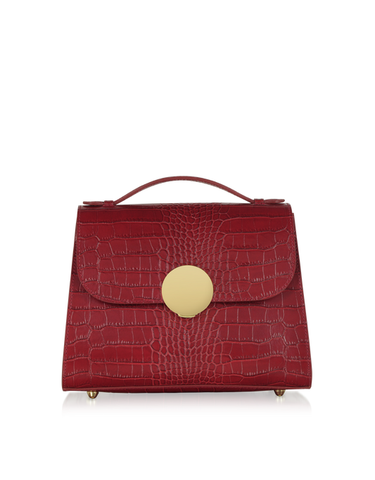 LE PARMENTIER - Bombo Croco Embossed Leather Top-Handle Satchel Bag w/Strap