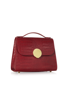 LE PARMENTIER - Bombo Croco Embossed Leather Top-Handle Satchel Bag w/Strap