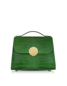 LE PARMENTIER - Bombo Croco Embossed Leather Top-Handle Satchel Bag w/Strap