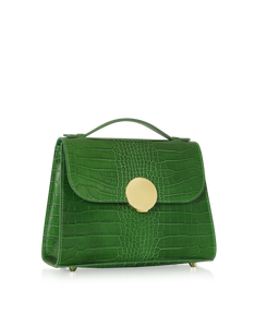 LE PARMENTIER - Bombo Croco Embossed Leather Top-Handle Satchel Bag w/Strap