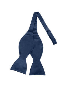Dark Blue Solid Silk Self-tie Bowtie