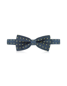 Yellow on Navy Blue Polkadot Pre-tied Bowtie