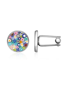 Millefiori Murano Glass Silver Plated Cuff links