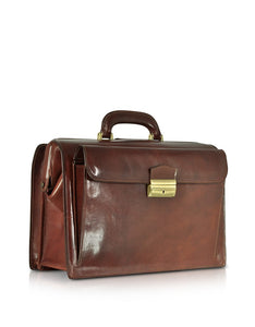 Dark Brown Italian Leather Buckled Medium Doctor Bag
