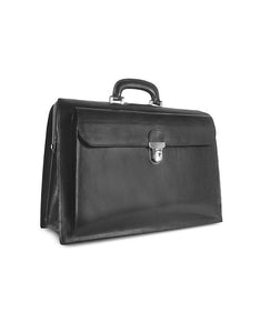 Black Italian Leather Buckled Large Doctor Bag