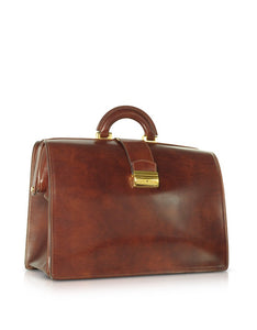 Brown Italian Leather Buckled Large Doctor Bag