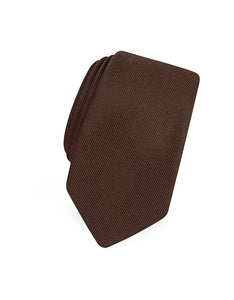 Solid Brown Twill Silk Narrow Tie
