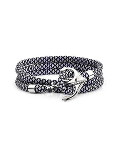 Black and White Rope Triple Bracelet w/Anchor