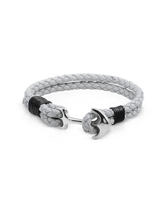 Light Gray Leather Men's Bracelet w/Anchor