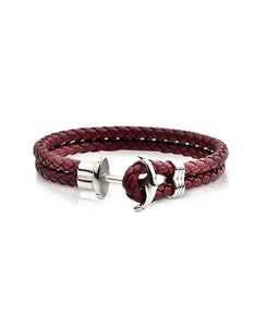 Light Brown Leather Men's Bracelet w/Anchor