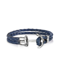 Navy Blue Leather Men's Bracelet w/Anchor