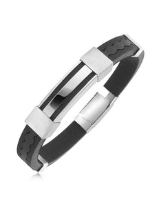 Black Rubber and Stainless Steel Bracelet