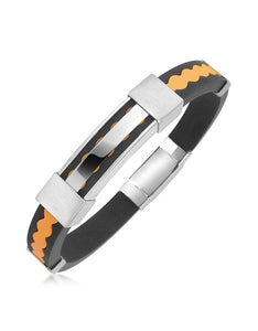 Orange Rubber and Stainless Steel Bracelet