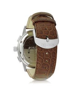 Viareggio Silver Tone Stainless Steel Case and Brown Embossed Leather Men's Chrono Watch