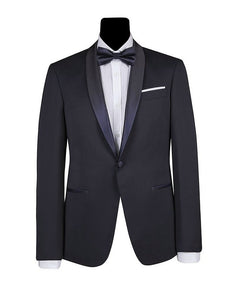 Men's Blue Navy Satin Shawl Lapel Tuxedo