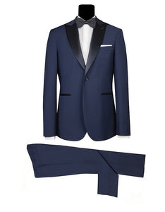 Men's Blue Satin and Wool Blend Tuxedo