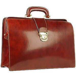 Cognac Italian Leather Buckled Medium Doctor Bag